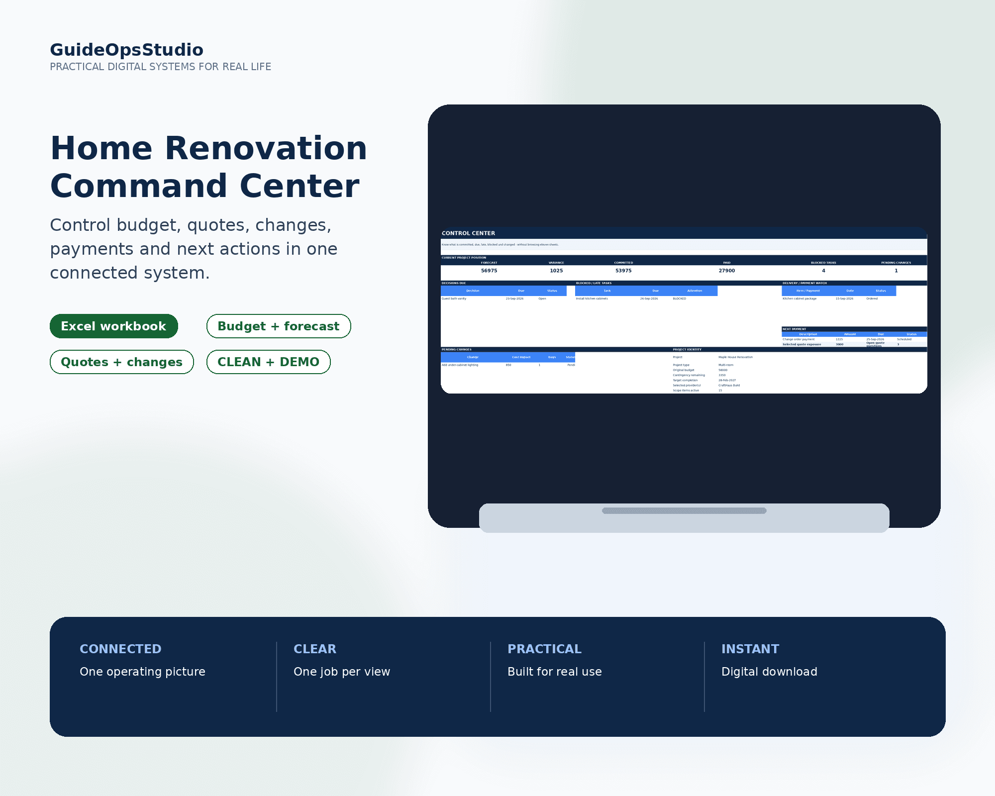 Home Renovation Command Center workbook and renovation planning preview