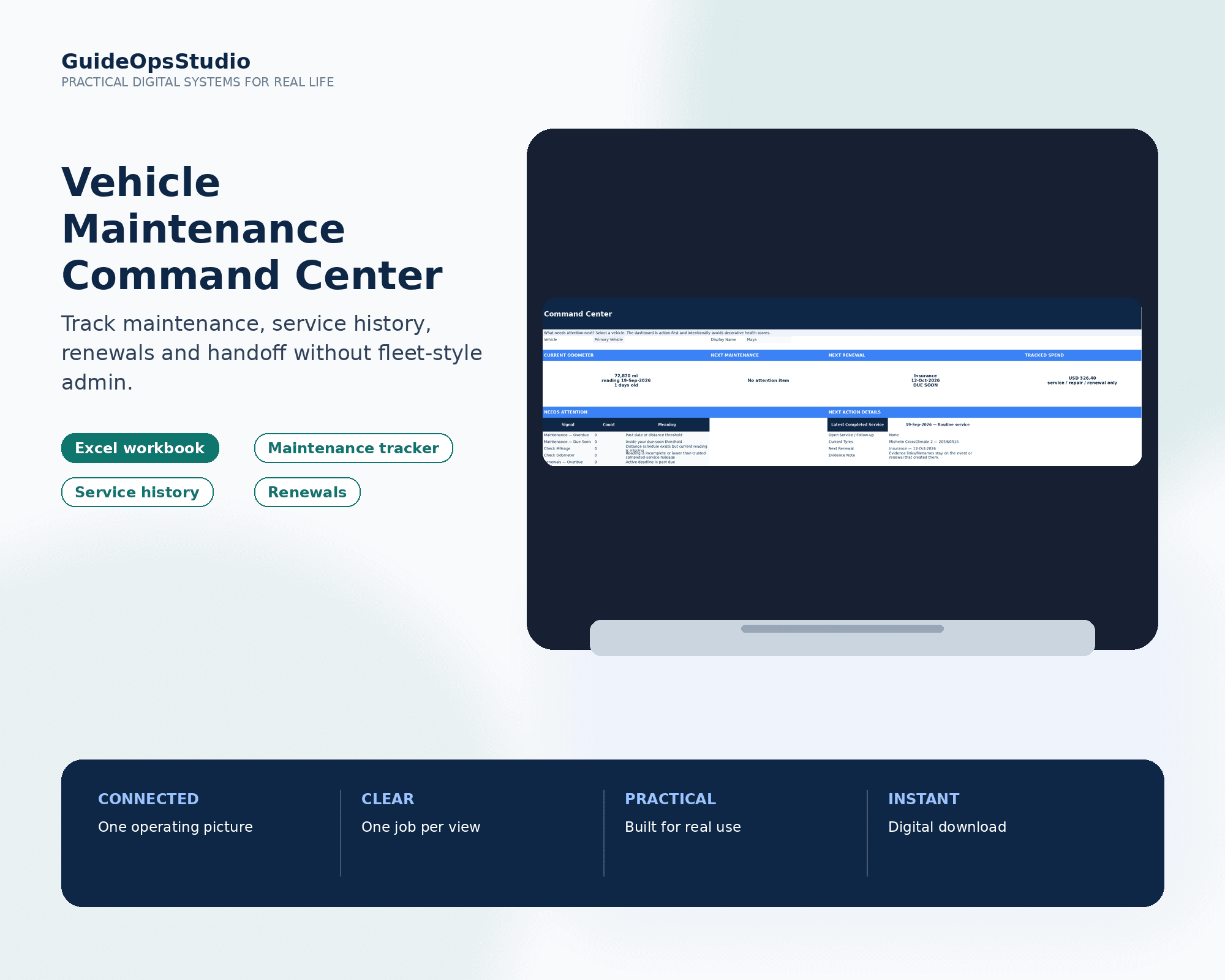 Vehicle Ownership and Maintenance Command Center workbook preview